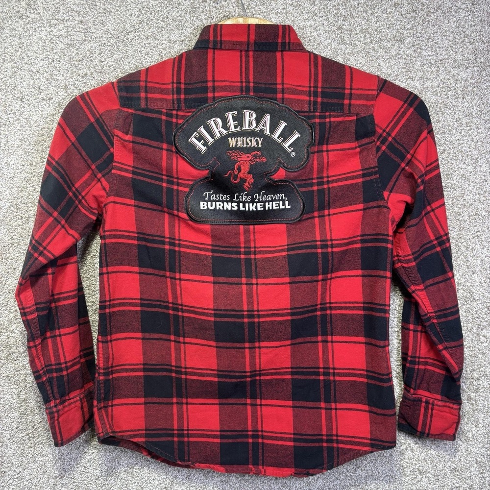 Angry Minnow Mens Medium Red Plaid Fireball Whisky Flannel Button Up Shirt